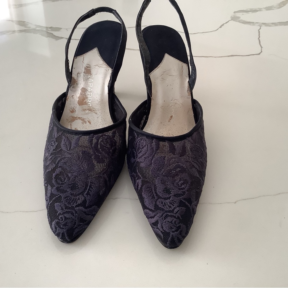 Elegant Black Lace Slingback Heels